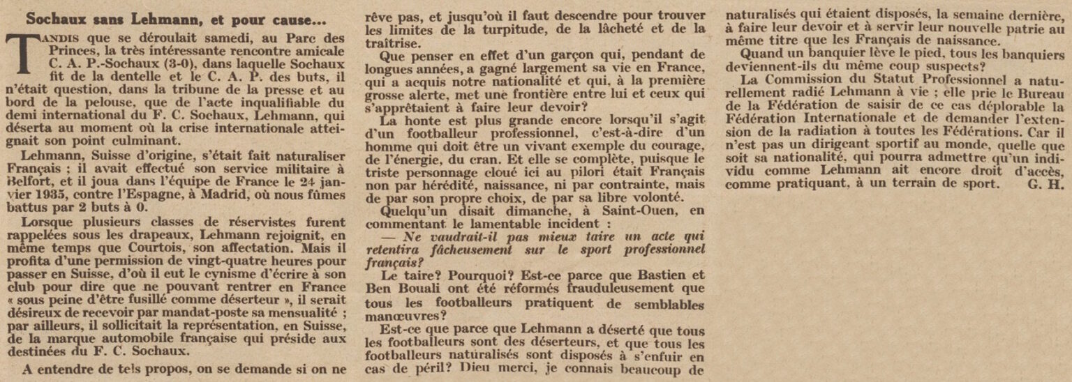 Le Miroir des sports du 18 Octobre 1938 article sur max lehmann