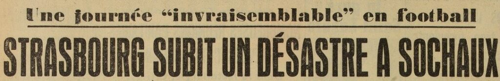titre journal grande victoire 5 à 0 du FC Sochaux Monbéliard contre le RC Strasbourg le 05 Novembre 1950