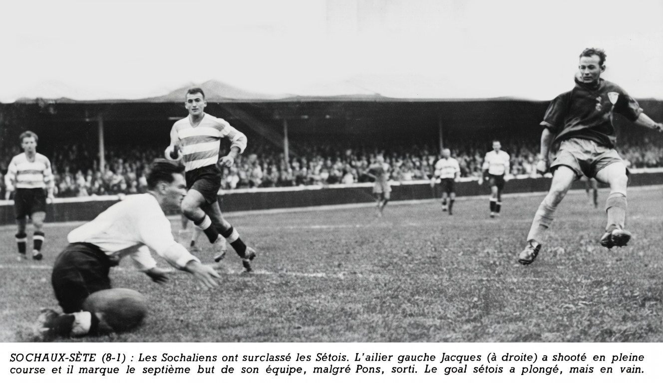 but de Michel Jacques lors de Sochaux Sète 7-1 en septembre 1949