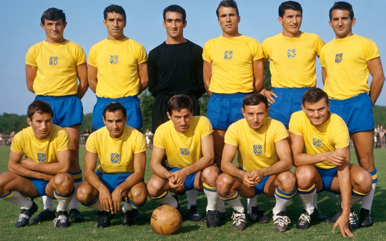 1965 1966 Fc Sochaux Andrieux, Bosquier, Donoyan, Quittet, Krstic, Gester.Accroup Leclerc, Lafranceschina, Lassalette, Le Roy, Lickel ia